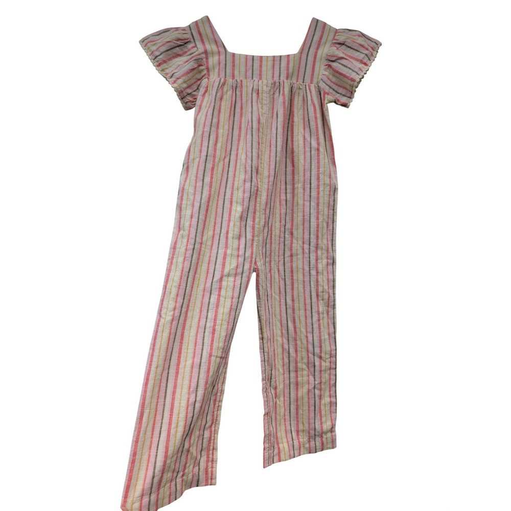 Old Navy Girls Striped Flutter Sleeve Wide Leg Jumpsuit Size 5T Pink Cotton
